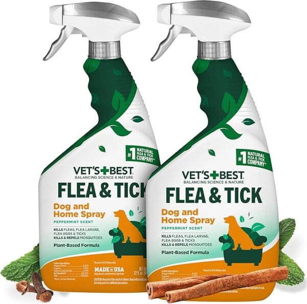 Vet's Best Flea and Tick Home Spray | Flea Treatment for Dogs and Home | Plant-Based Formula | 32 Ounces, 2 Pack